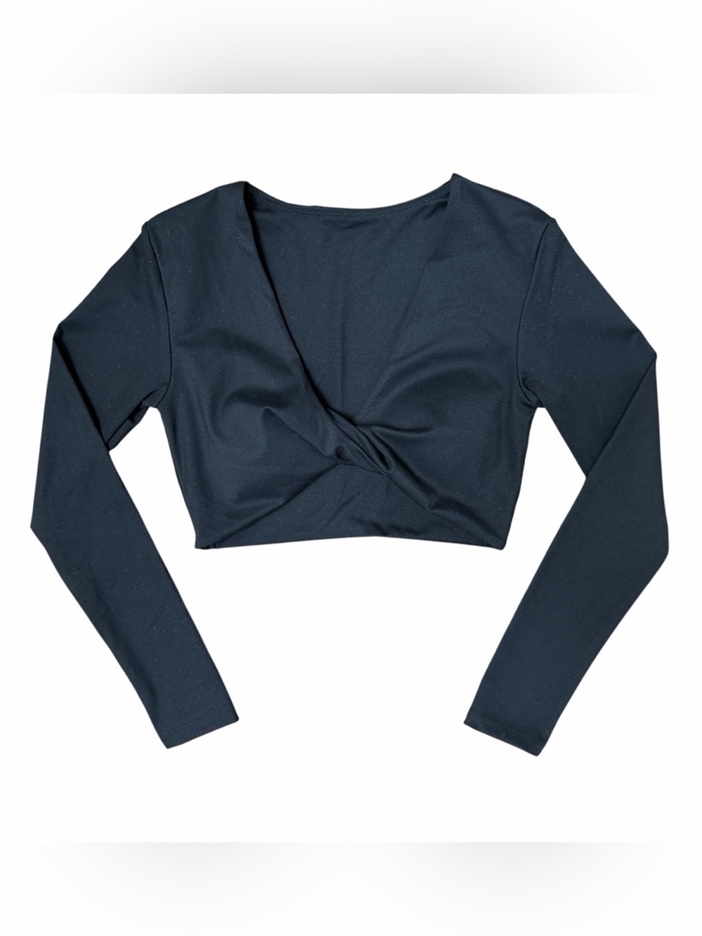 Black Twist-Front Fitted XS Long Sleeve Crop Top